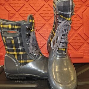 Gray and Yellow Plaid Boots